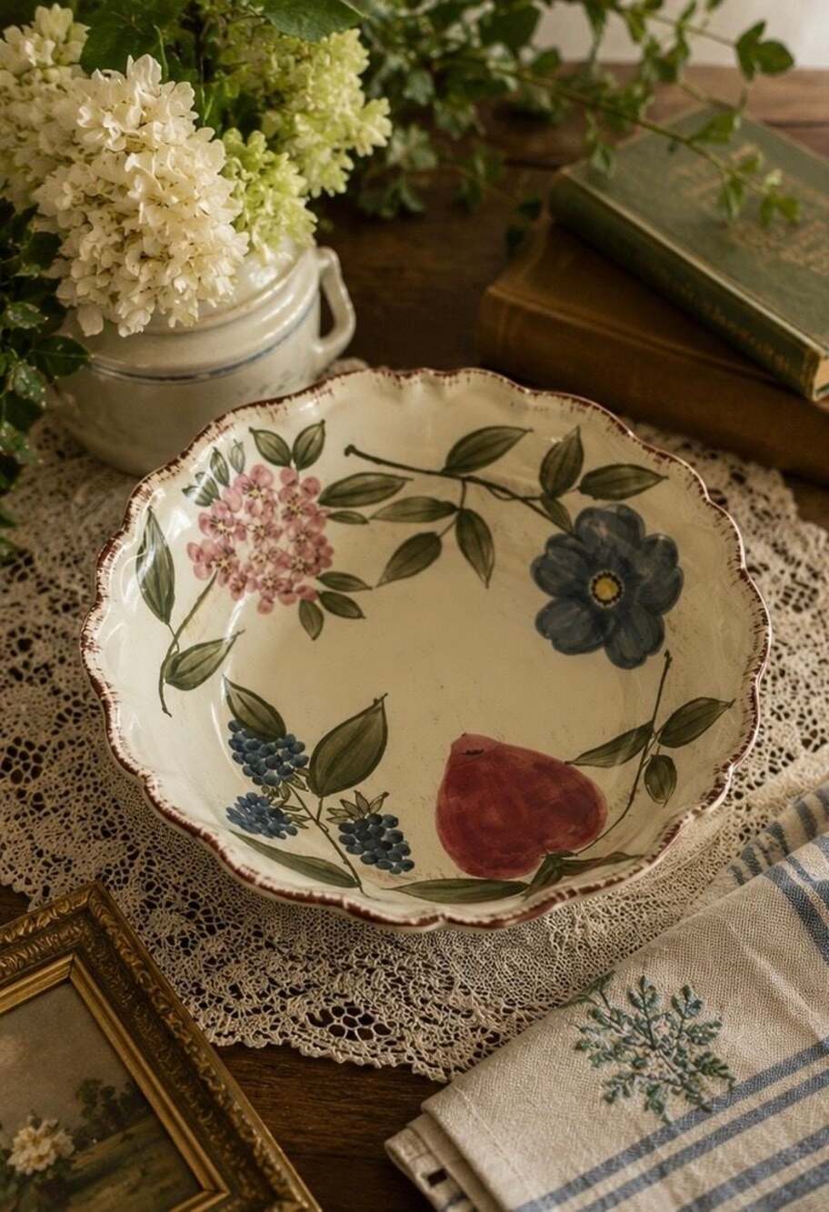 Pfaltzgraff Antique Garden Scalloped Rim Fruit Bowl